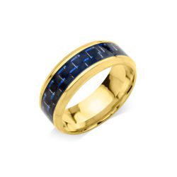 Gold plated Steel Ring with Black & Blue Carbon Fiber Gold plated Steel Ring with Black & Blue Carbon Fiber